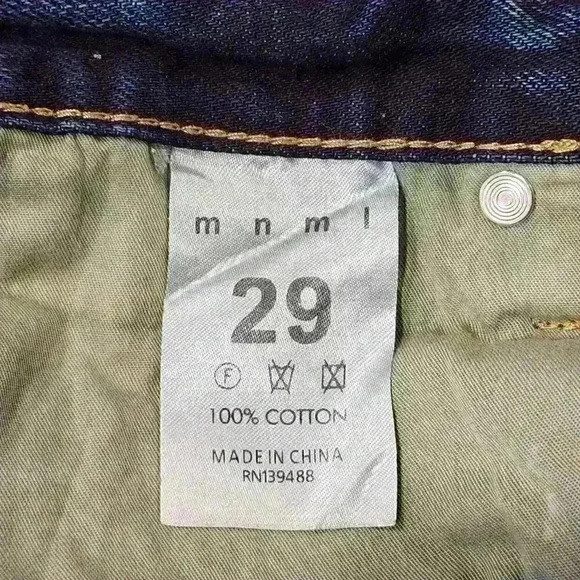 mnml Men's Distressed Medium Wash Skinny Button Fly Belted Jeans RN139488 - Picture 7 of 9